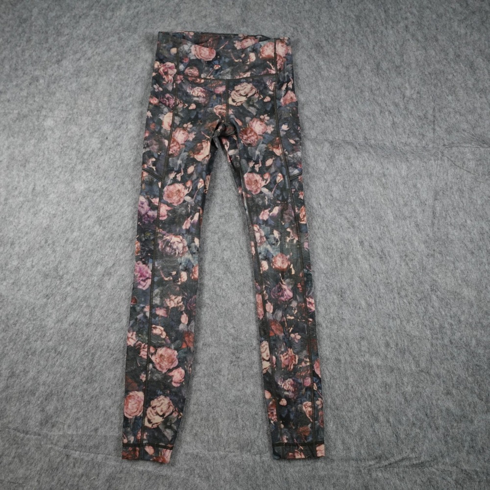 Lululemon Leggings Womens 2 Pink Floral Speed Up Tight Run Gym Workout Athletic